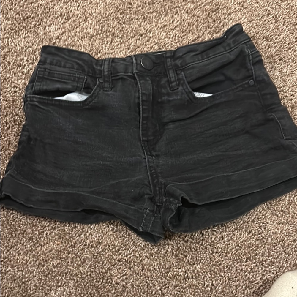RSQ Black Jean Shorts Distressed High-Waisted Cuffed